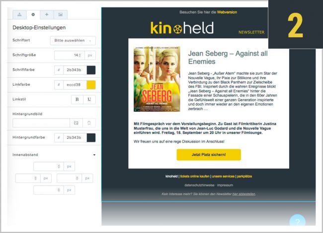 2 spaltige Darstellung auf dem Desktop